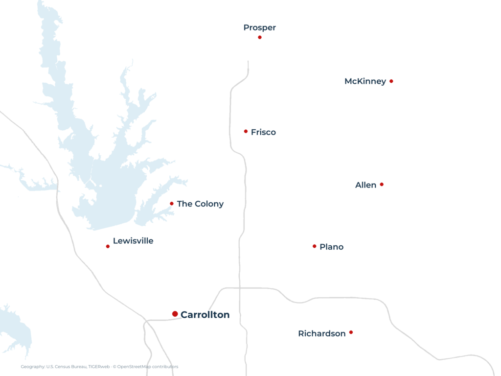 Plumbing Dynamics listed service communities around Carrollton and North Dallas